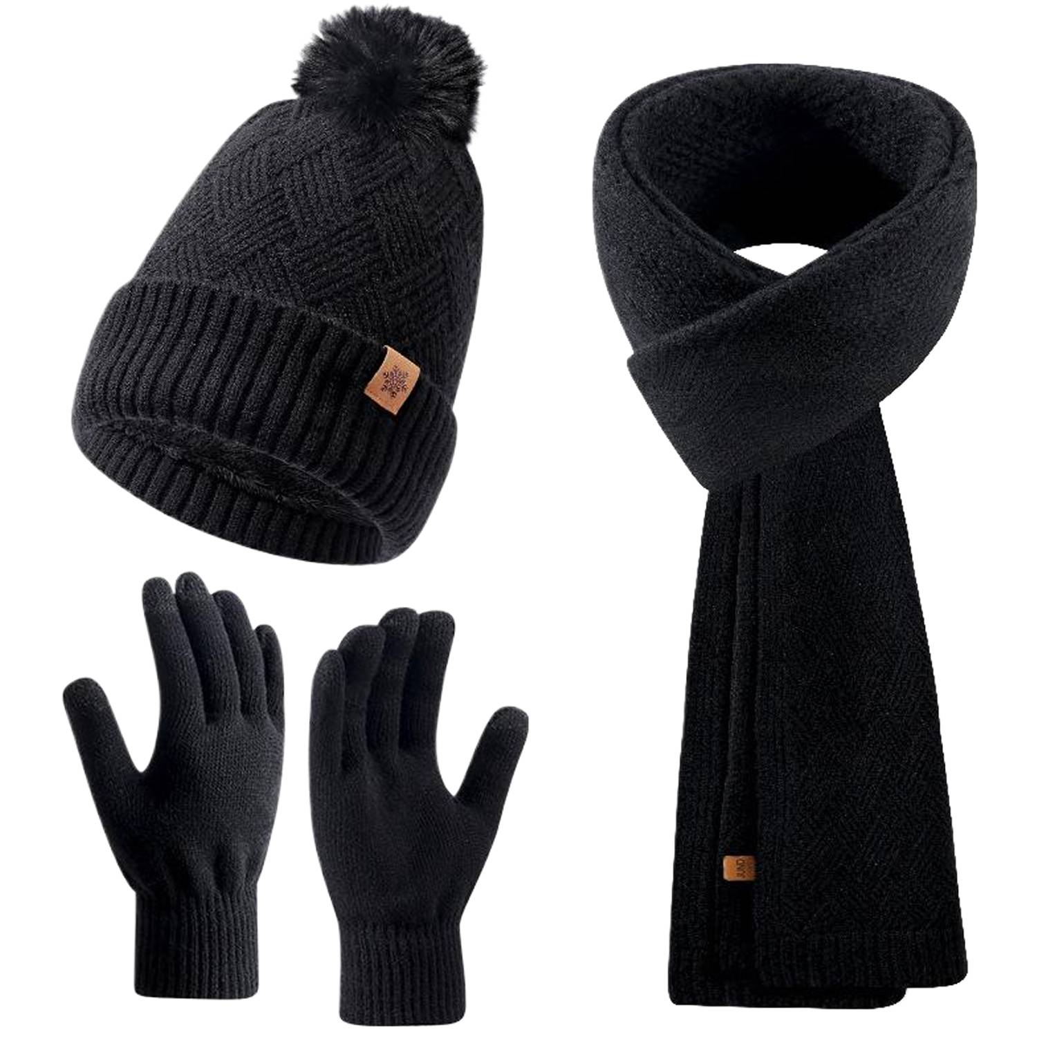 3 Pcs Winter Hat Scarf Gloves Knit Set - Image 5