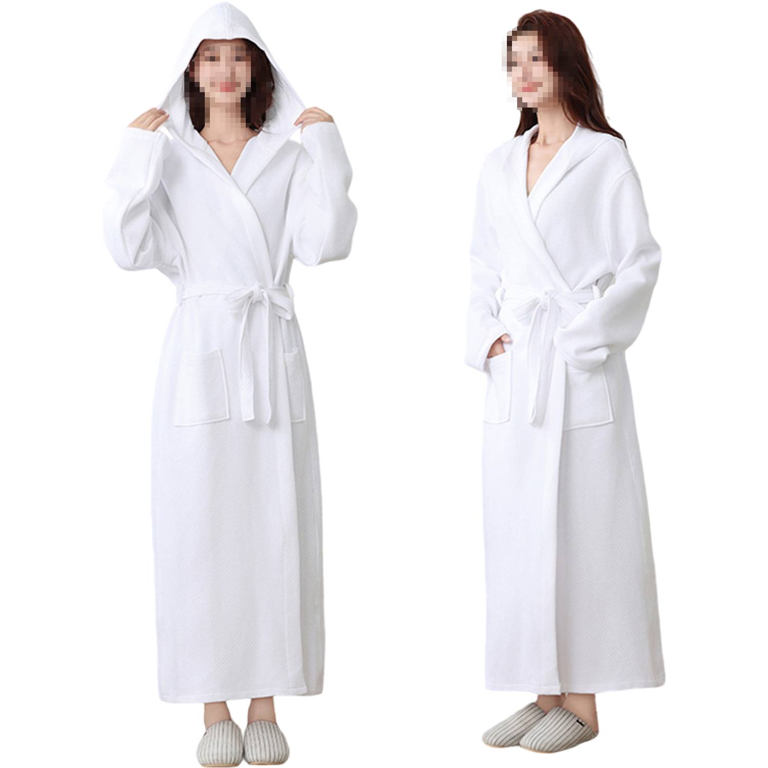 Women Hooded Cotton Bathrobe All-Season Long Robe - Image 8