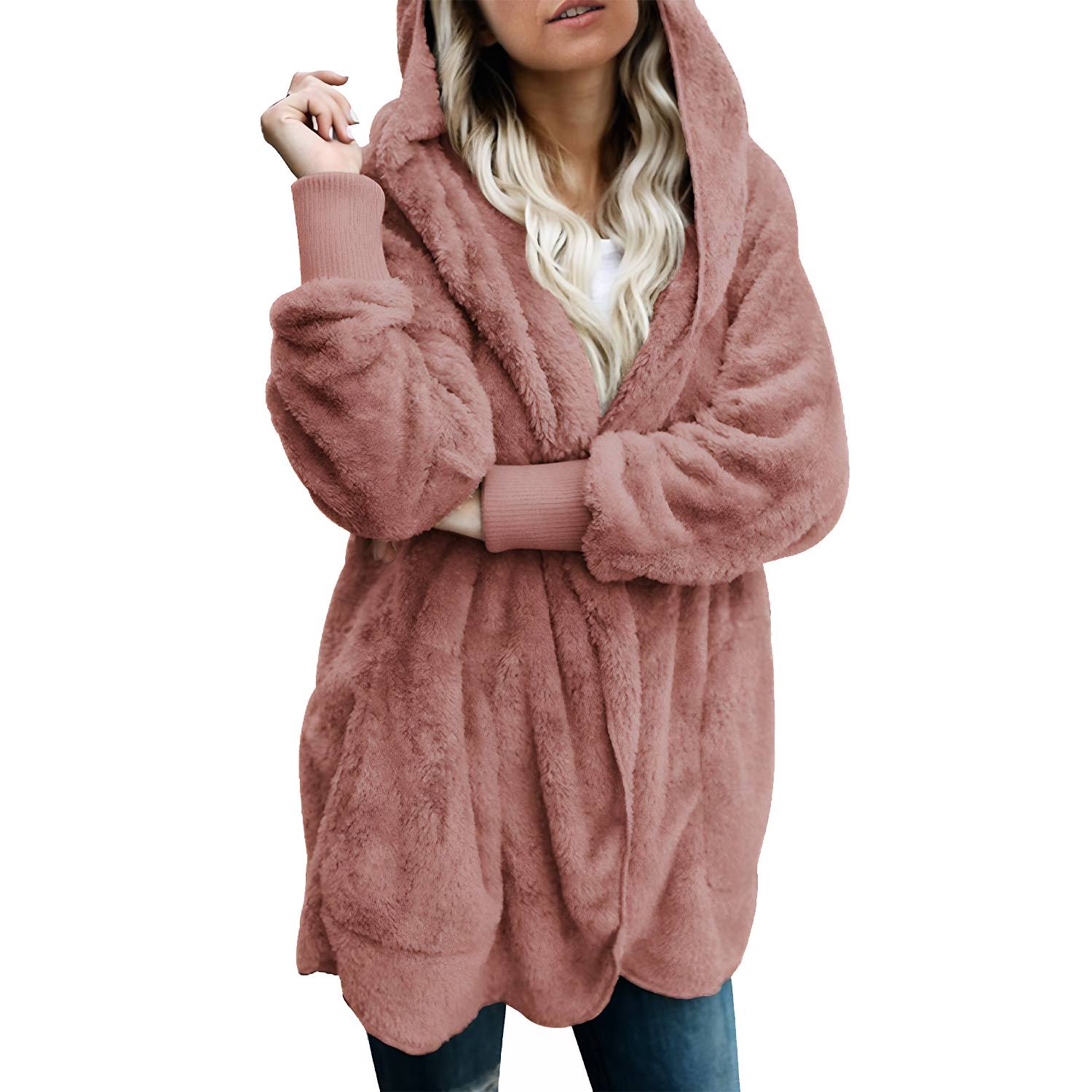 Women's Solid Color Fleece Warm Cardigan Coat - Image 7