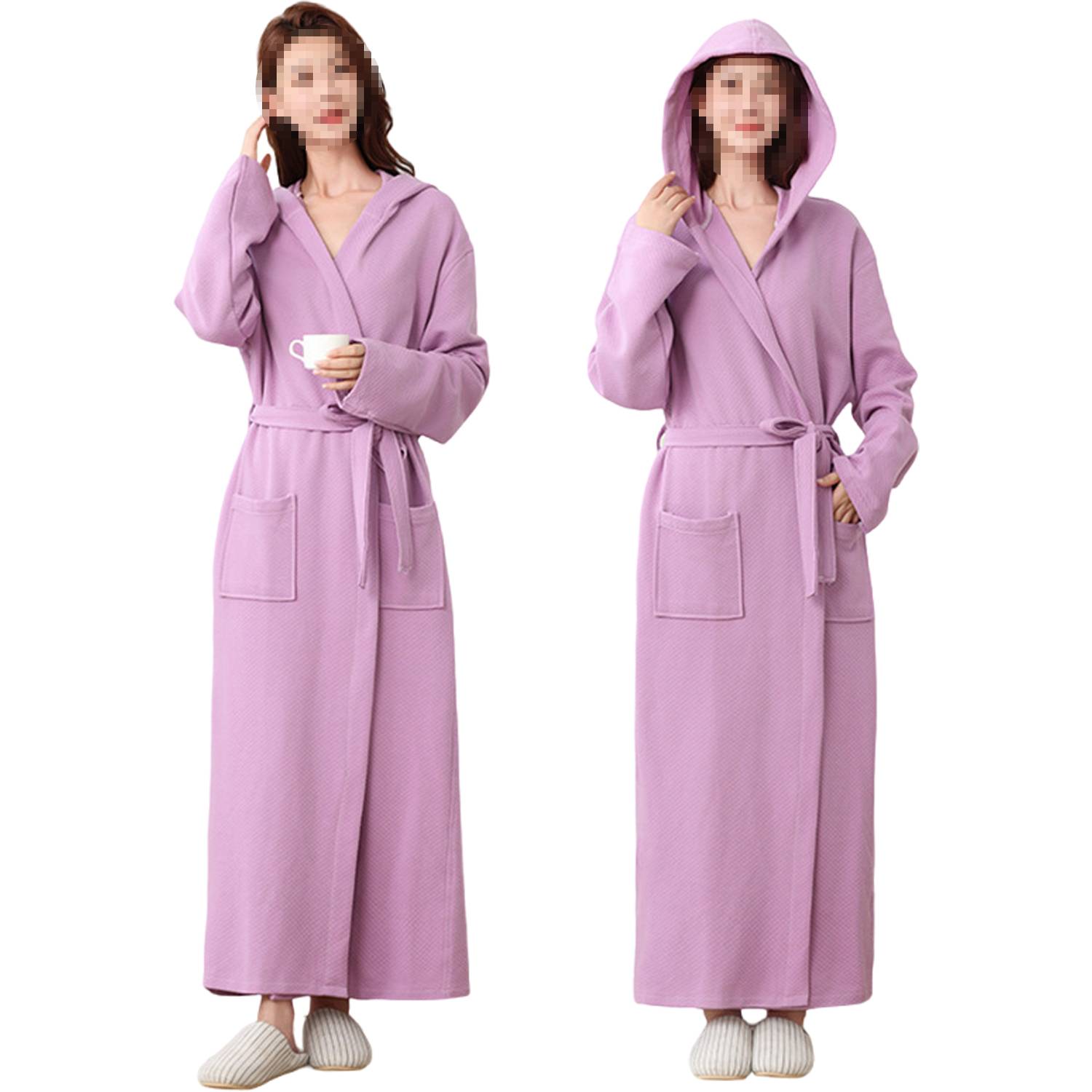 Women Hooded Cotton Bathrobe All-Season Long Robe - Image 7