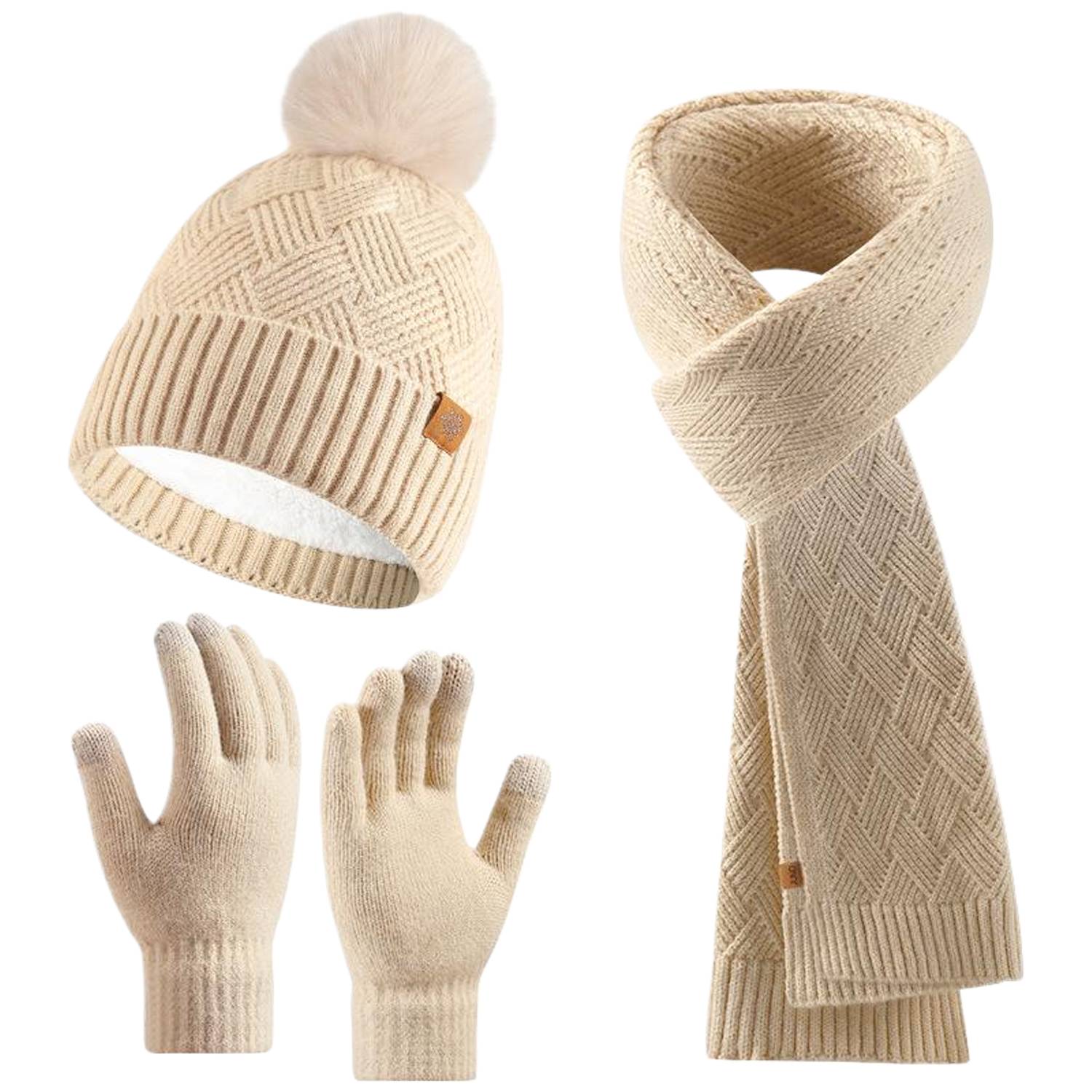 3 Pcs Winter Hat Scarf Gloves Knit Set - Image 12