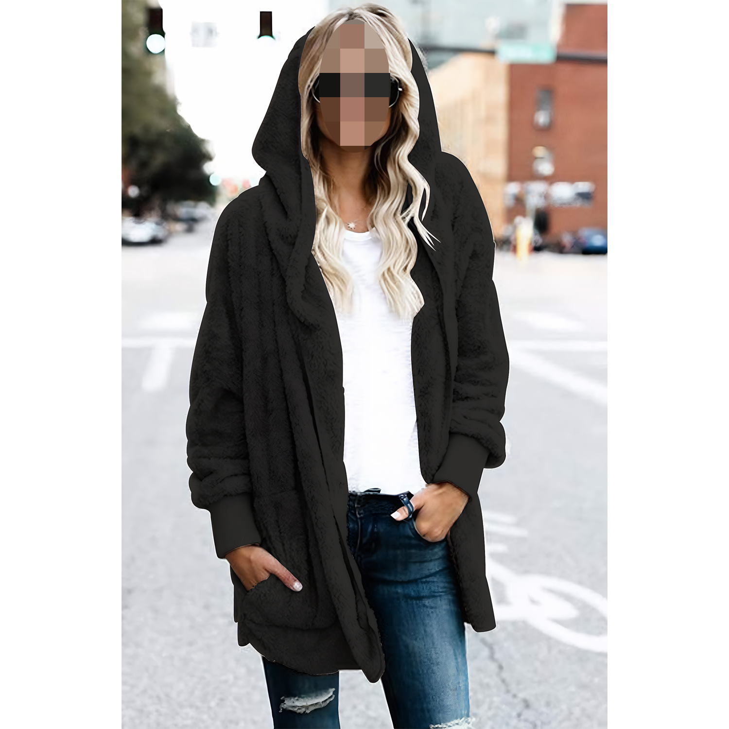 Women's Solid Color Fleece Warm Cardigan Coat - Image 6