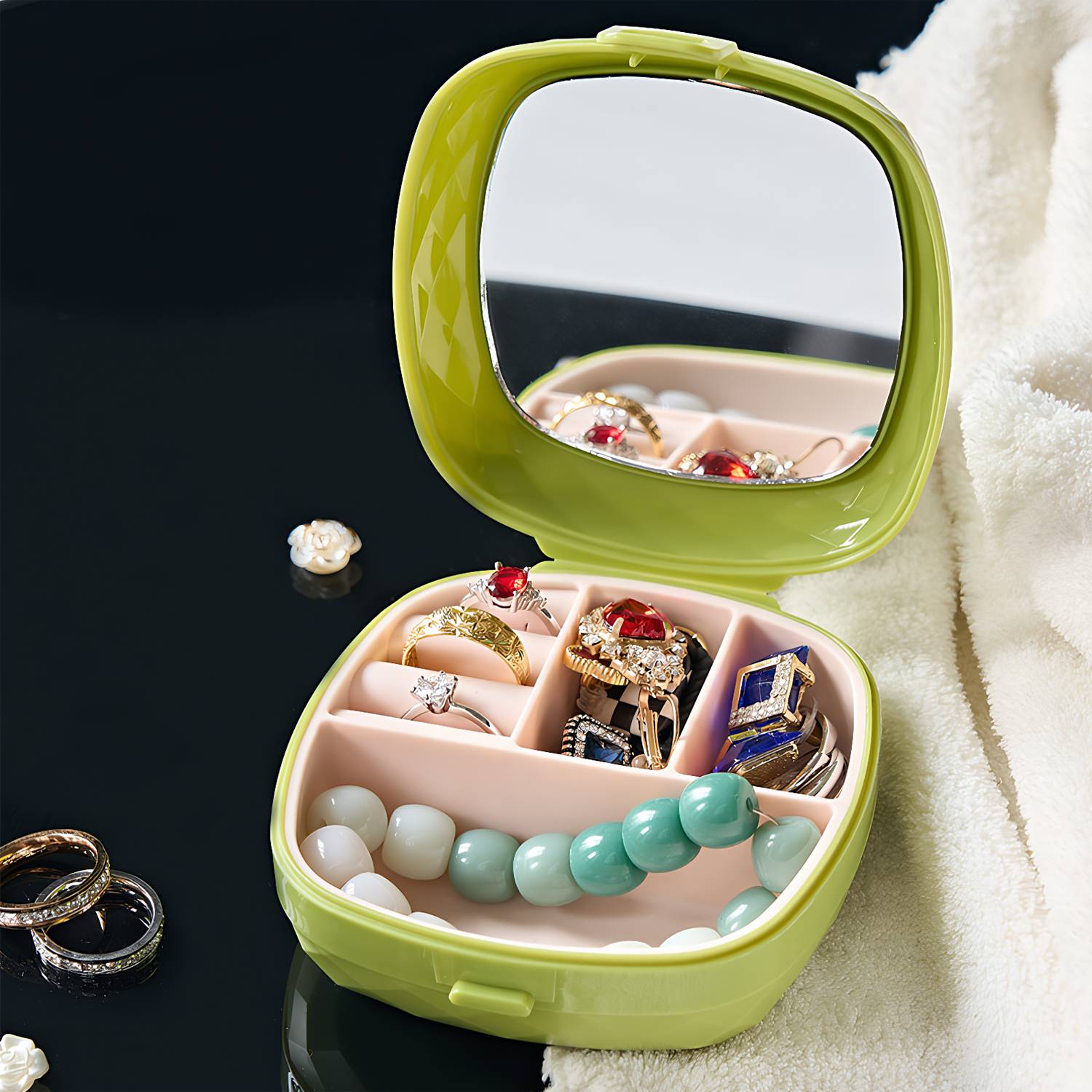 Portable Jewelry Organizer Box w/ Mirror - Image 6