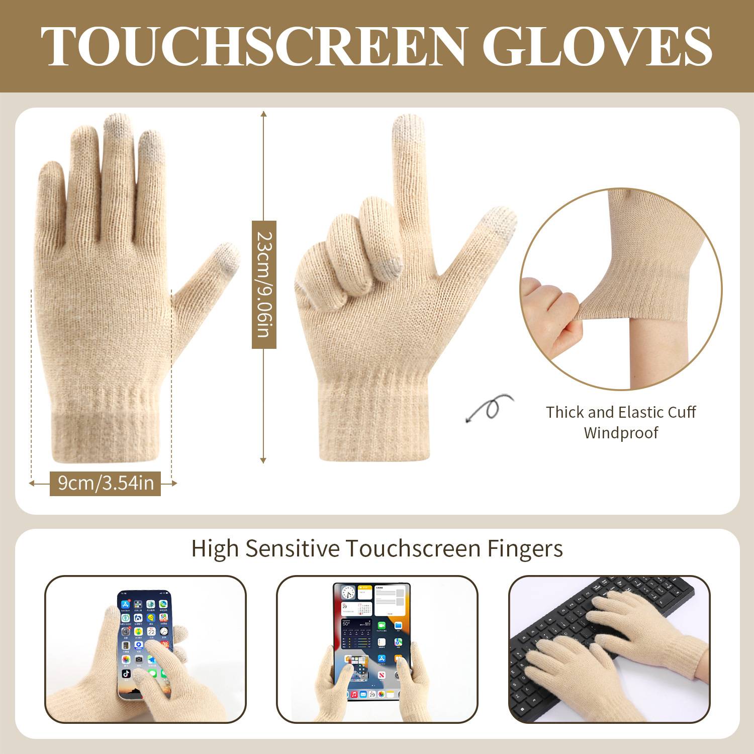 3 Pcs Winter Hat Scarf Gloves Knit Set - Image 6